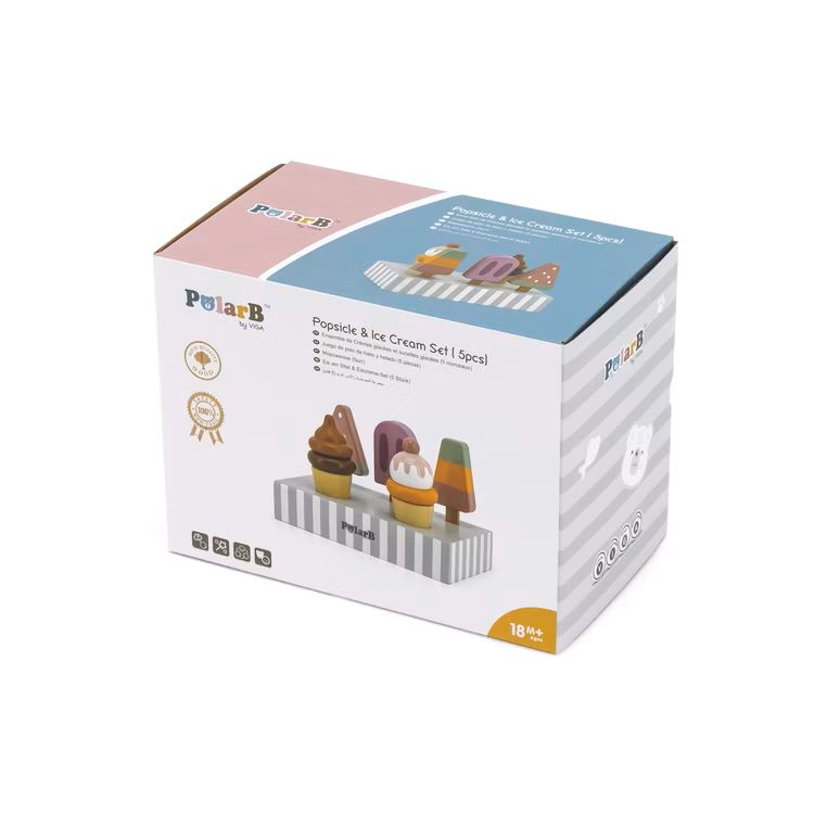 Eis-Set in Geschenkbox mit Sichtfenster, enthält buntes Holzspielzeug für Kleinkinder ab 18 Monaten