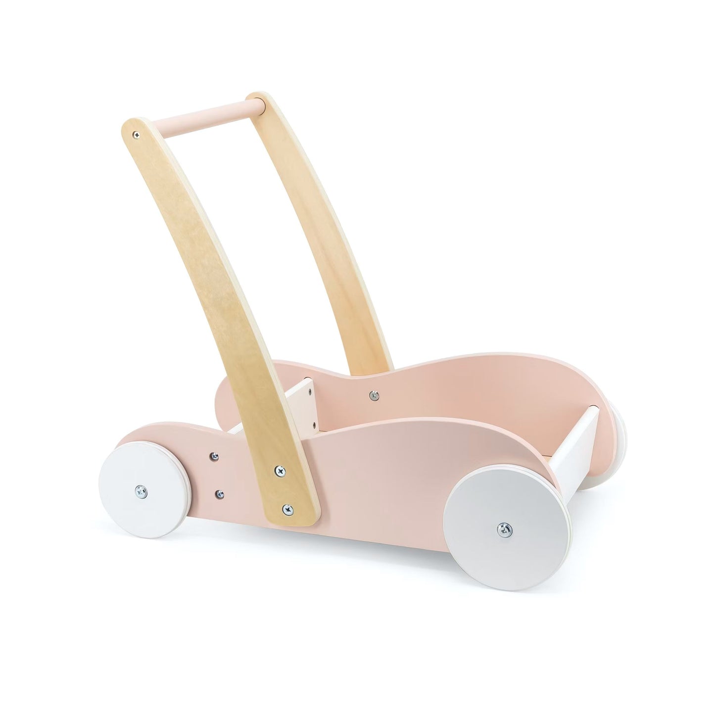 Rosa Holz-Lauflernwagen mit Holzgriff – stabiles Babyspielzeug für erste Schritte, geeignet ab 12 Monaten
