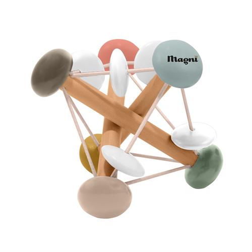 Greifball aus Holz mit bunten Enden und elastischen Verbindungen – fördert Motorik, ideal für Babys ab 6 Monaten