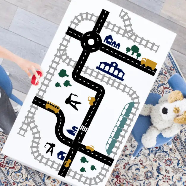 Straßen- und Schienennetz-Sticker für Kinderzimmer, kreative Spielstraße und Eisenbahn Aufkleber für Boden