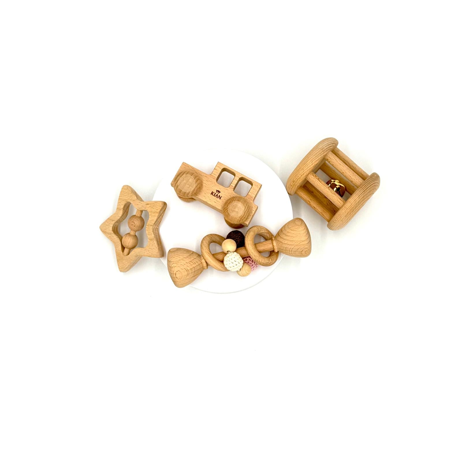 Holzrassel für Babys – sicheres Holzspielzeug, bunt, stimuliert Hören und Greifen bei Kleinkindern