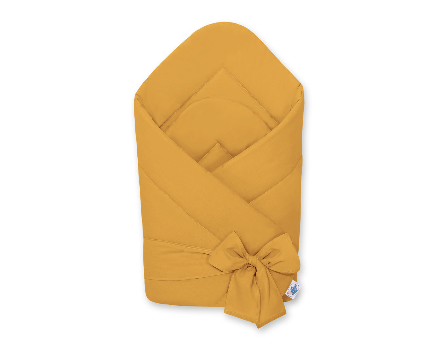 Senfgelber Pucksack mit Schleife aus Waffelstoff – gepolsterte Babydecke für Neugeborene, OEKO-TEX zertifiziert