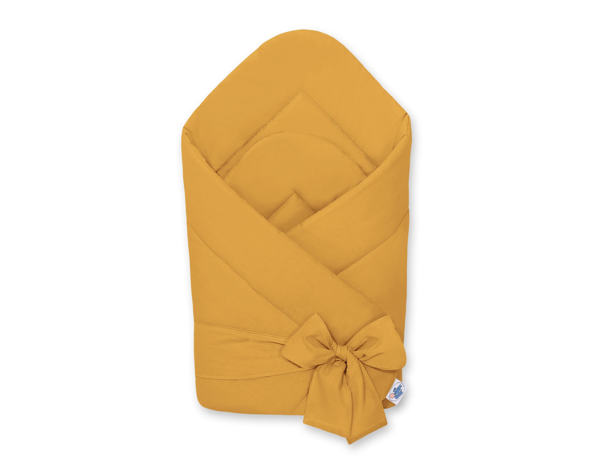 Senfgelber Pucksack mit Schleife aus Waffelstoff – gepolsterte Babydecke für Neugeborene, OEKO-TEX zertifiziert