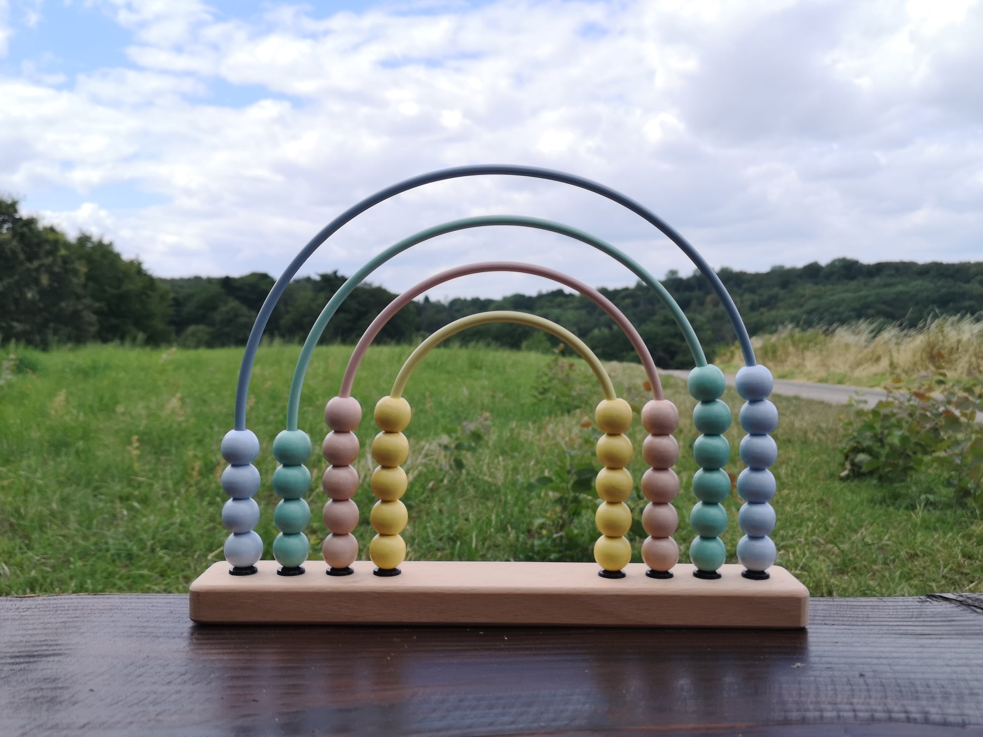 Holz Murmelbahn Montessori Regenbogen Detail Kinder Lernspiel Motorik Förderung Farben erkennen pädagogisches Spielzeug