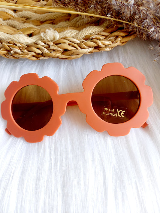 Kinder-Sonnenbrille in Blütenform mit UV400-Schutz, korallfarbenes Design, CE-zertifiziert, ideal für Kleinkinder ab 1 Jahr