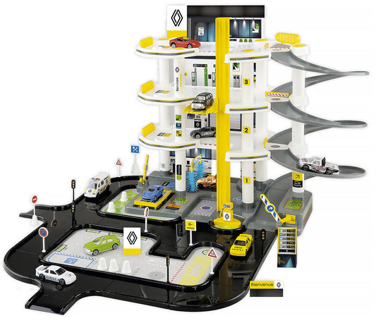 Renault Spielgarage 4-stöckig mit Hebebühne und Autoaufzug, Spielzeug Motorik Rollenspiel Kinder