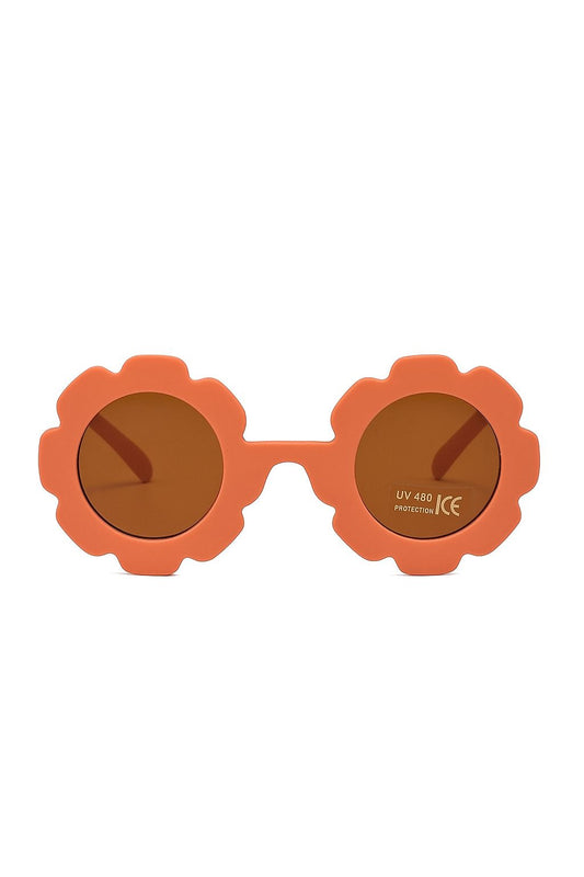 Retro Sonnenbrille für Kinder im Blumen-Design, orangefarbener Rahmen, runde Gläser mit UV400 Schutz, trendige Baby- und Kleinkinder-Sonnenbrille für Sommer und Strand