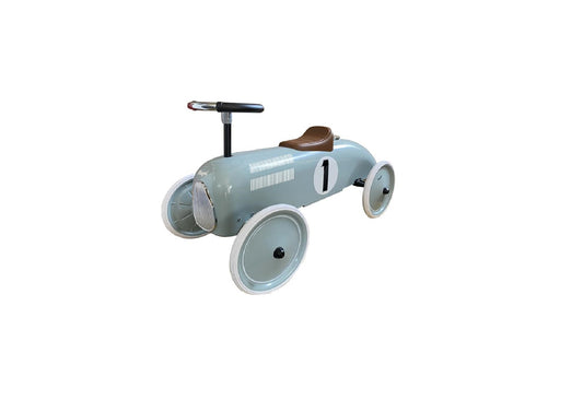 Klassisches Kinder-Rennauto aus Metall mit Pedalen in Retro-Optik, geeignet für Kinder ab 3 Jahren