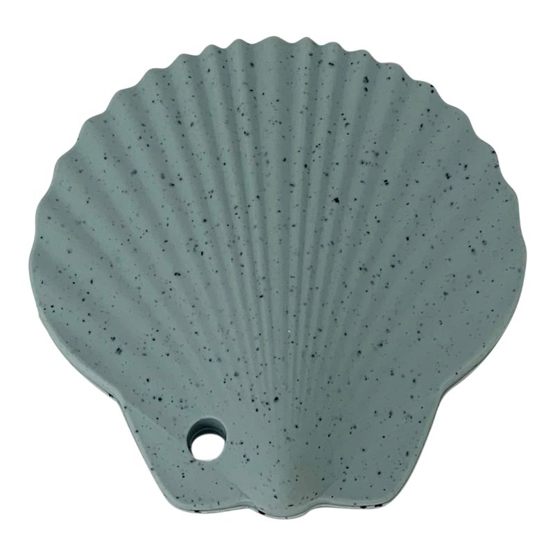 Blaugrauer Muschel-Beißanhänger für Babys – sicheres, weiches Zahnungsspielzeug aus BPA-freiem Silikon