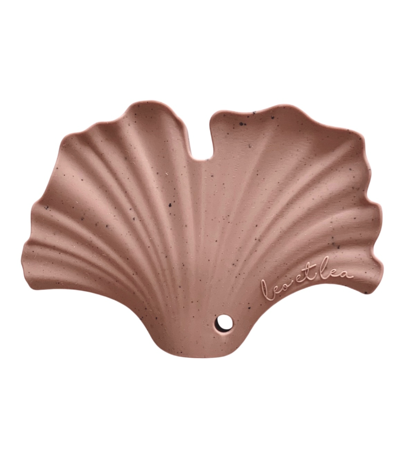 Dunkelgrauer Silikon-Beißanhänger in Ginkgoform – sicheres Zahnungsspielzeug für Babys, BPA-frei