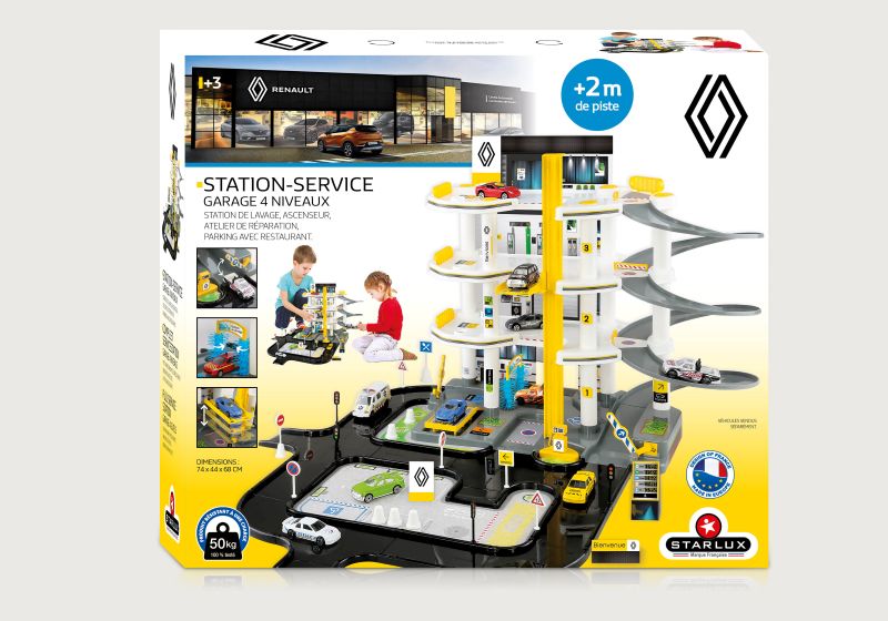 Renault Holz-Spielgarage mit Hebebühne, 4 Etagen und funktionalem Autoaufzug