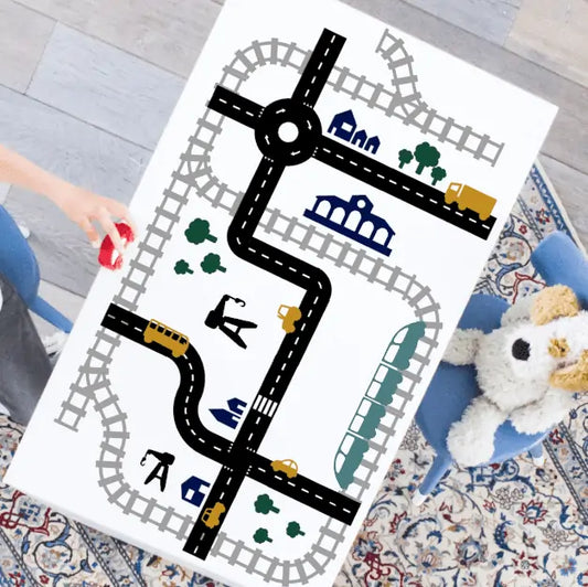 Straßen- und Schienennetz-Sticker für Kinderzimmer, kreative Spielstraße und Eisenbahn Aufkleber für Boden