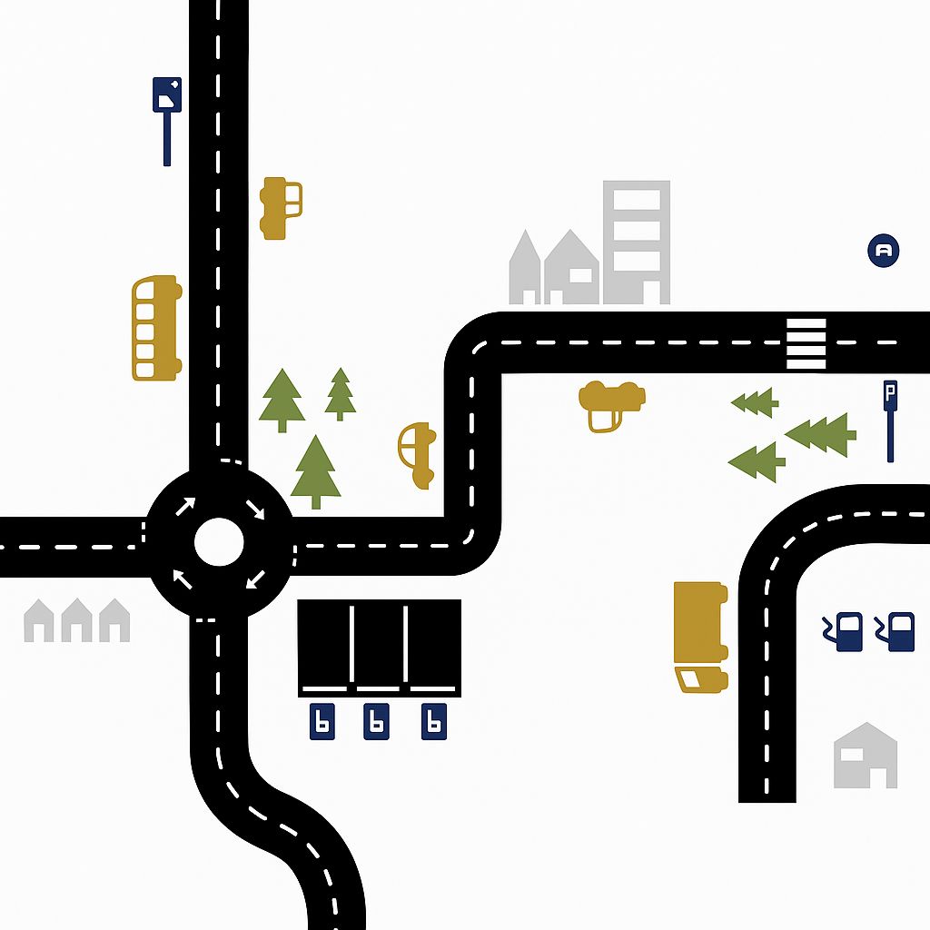 Straßenwelt Aufkleber-Set für Kinderzimmer, selbstklebende Wandsticker mit Straßen und Fahrzeugen