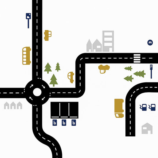 Straßenwelt Aufkleber-Set für Kinderzimmer, selbstklebende Wandsticker mit Straßen und Fahrzeugen