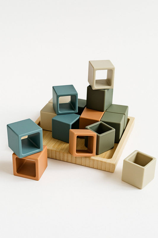 Montessori Würfelpuzzle aus Holz und Silikon, pädagogisches Lernspielzeug für Kinder, nachhaltig und schadstofffrei